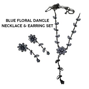 Blue Floral Dangle Necklace & Earring Set